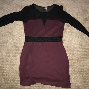 maroon dress with see through black sleeves